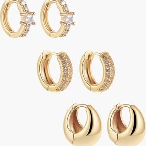 Hollywood Sensation Dainty Huggie Hoop Earring Set - 3 pairs
